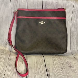 NWT - Coach Signature File Bag - Brown/Pink Ruby